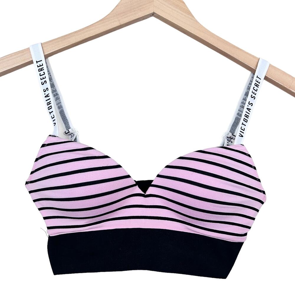 Victoria's Secret Pink Black Striped Padded Sports Bra Sz XS